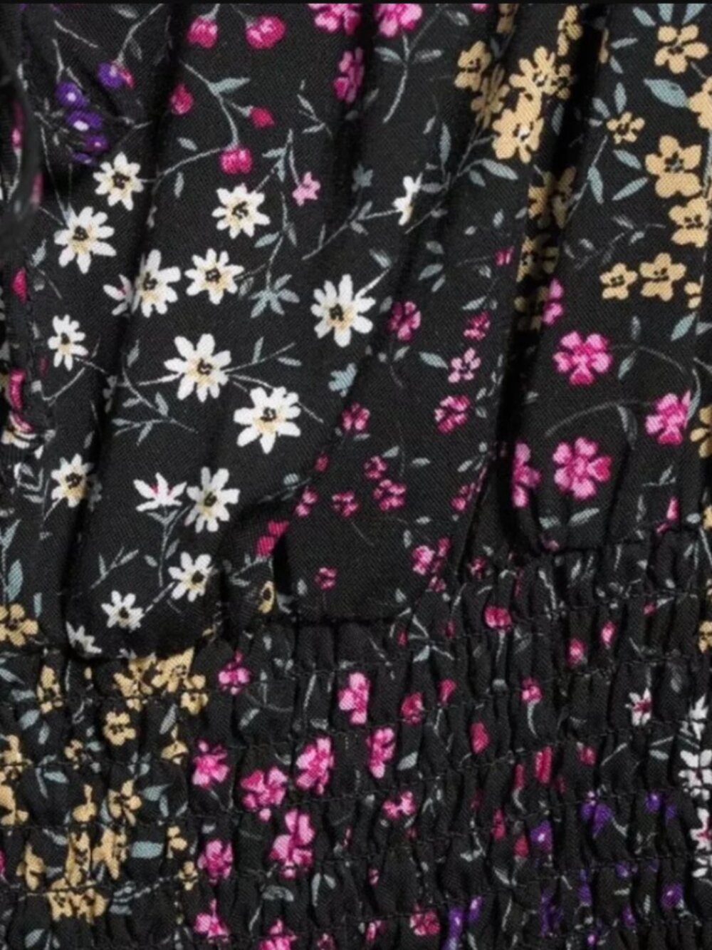 No Boundaries 100% Rayon Black Floral Rouched Waist Peasant Blouse Top women XXL - Picture 17 of 17